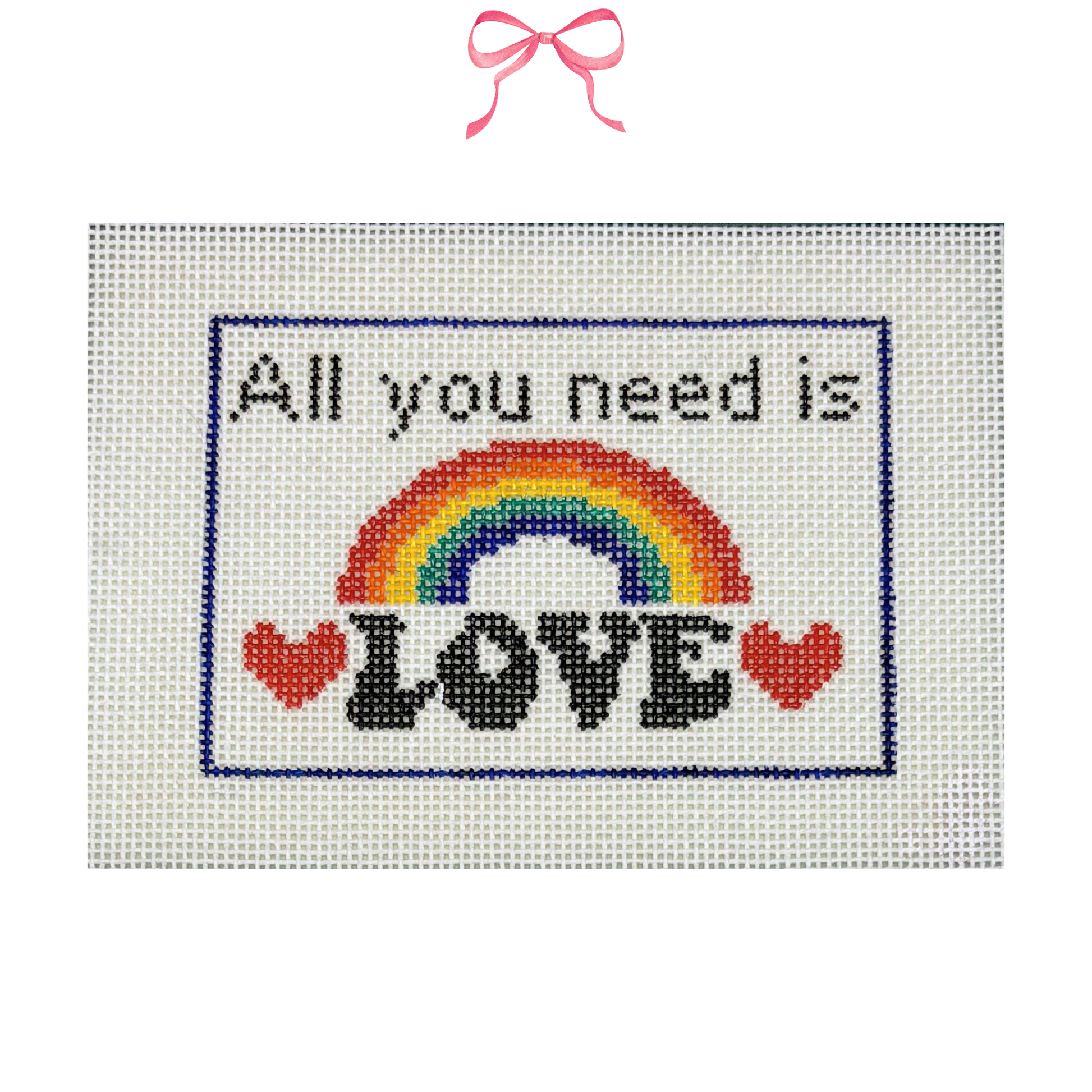 Hand Painted Needlepoint Canvas with "All You Need Is Love" text