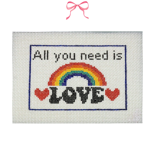 Hand Painted Needlepoint Canvas with "All You Need Is Love" text