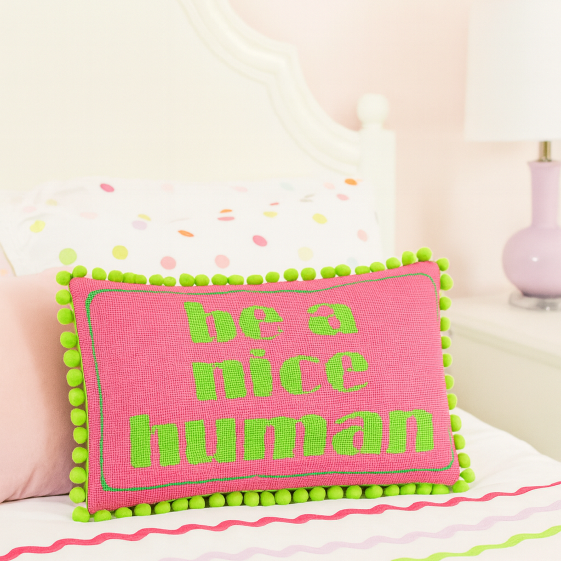 Hand painted Needlepoint Canvas with "Be a nice Human" text