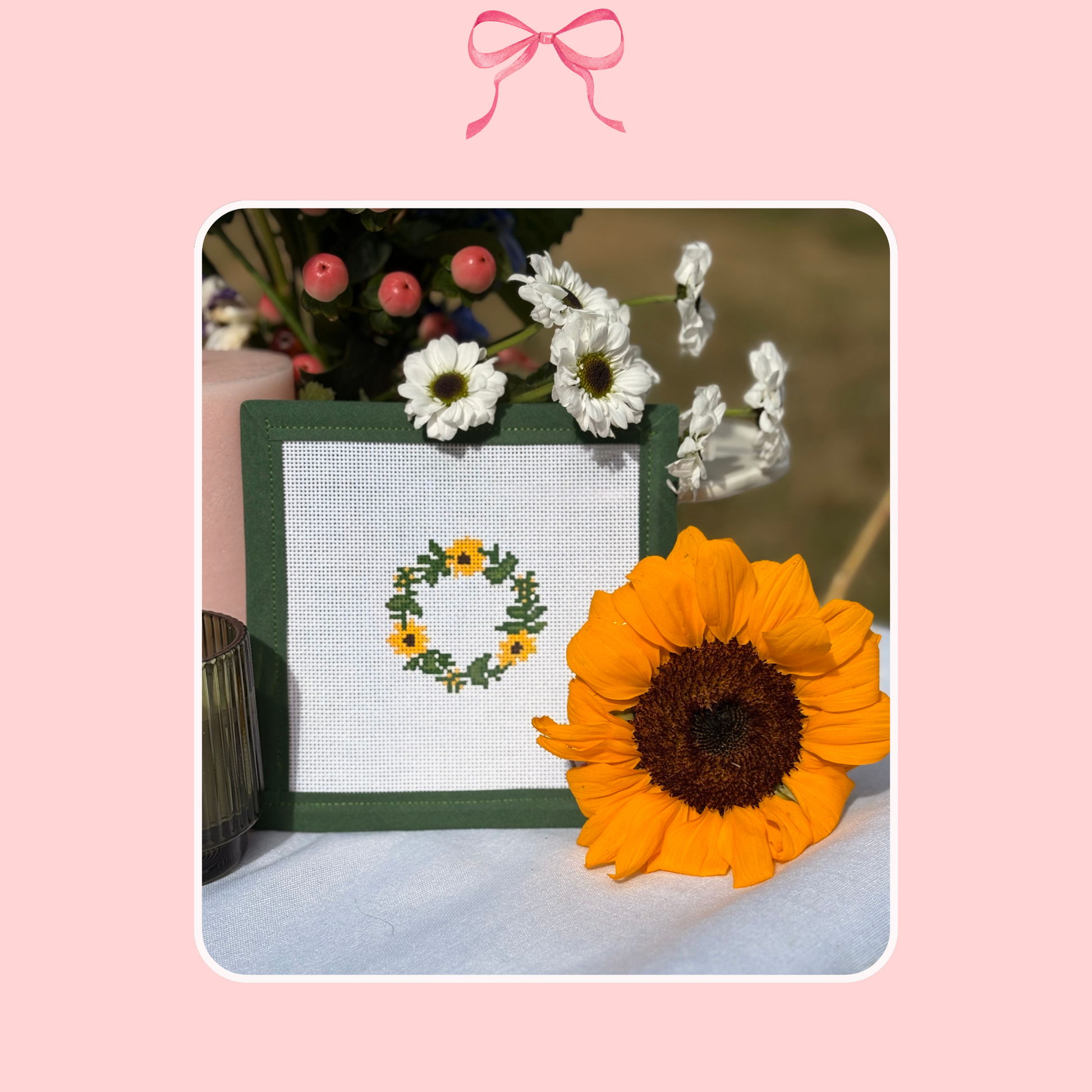 Needlepoint Canvas with Black-Eyed Susan Wreath