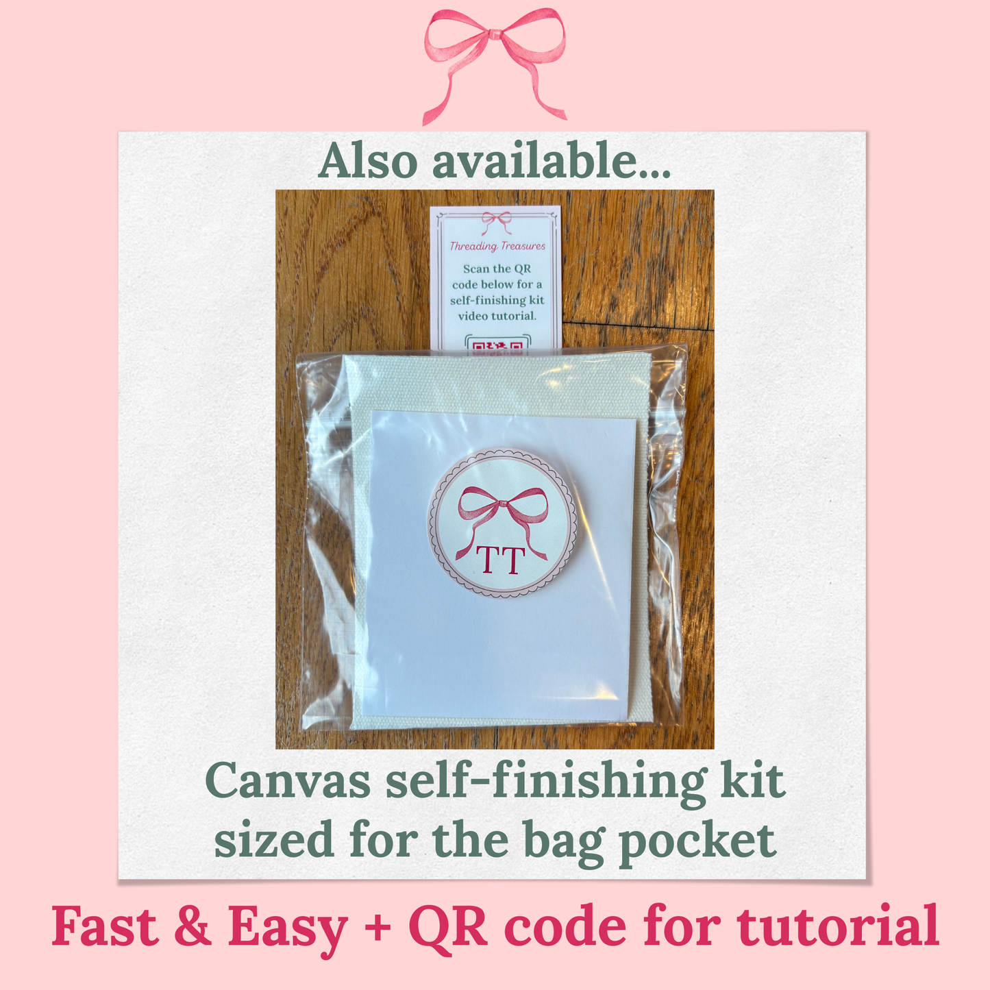 Bow Bag with Clear Pocket for Needlepoint