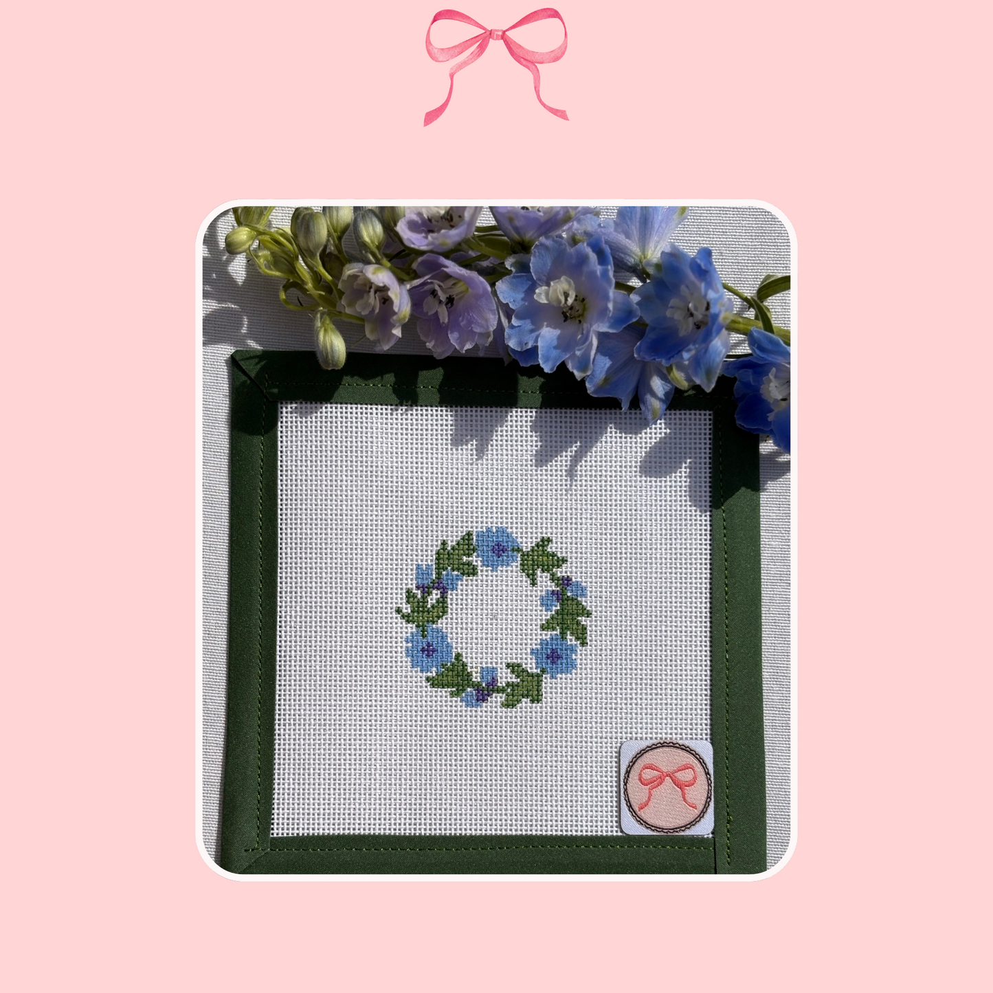 Needlepoint Canvas with Cornflowers Wreath