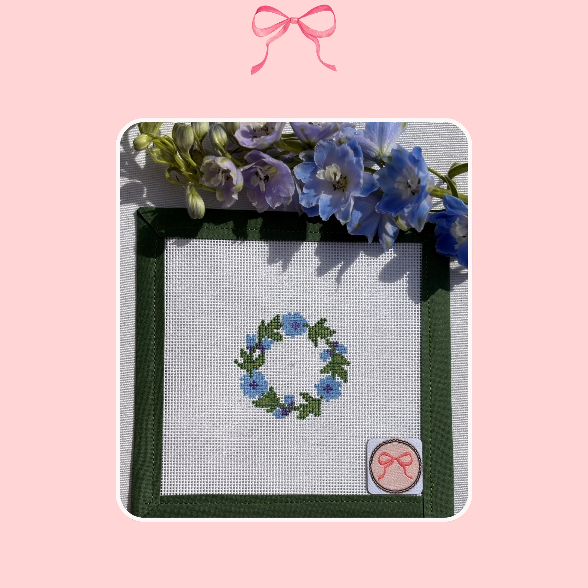Needlepoint Canvas with Cornflowers Wreath
