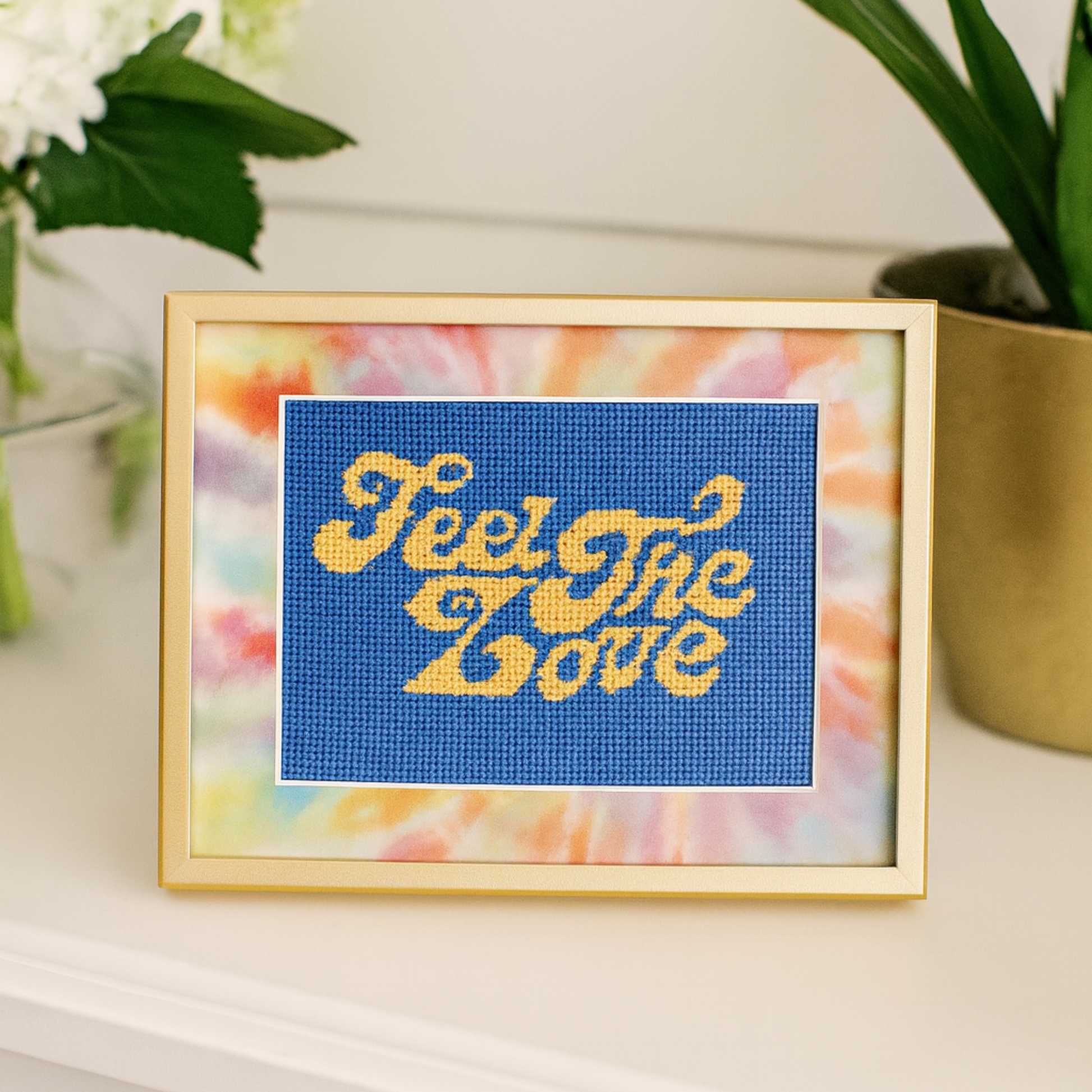 Hand painted Needlepoint Canvas with "Happy" text