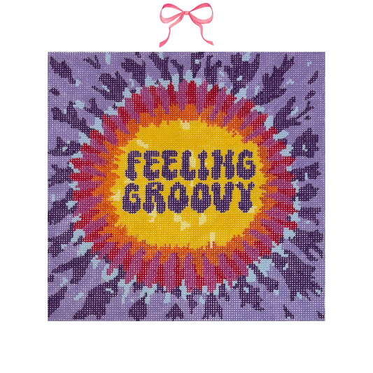 Hand painted Needlepoint Canvas with "Feeling Groovy" text