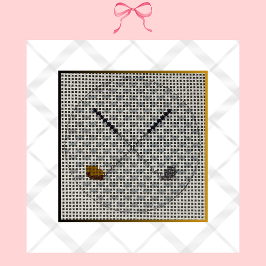 Hand painted needlepoint canvas of a golf ball with golf clubs