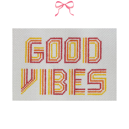 Hand painted Needlepoint Canvas with "Good Vibes" text
