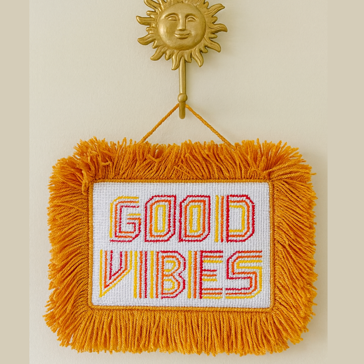 Hand painted Needlepoint Canvas with "Good Vibes" text