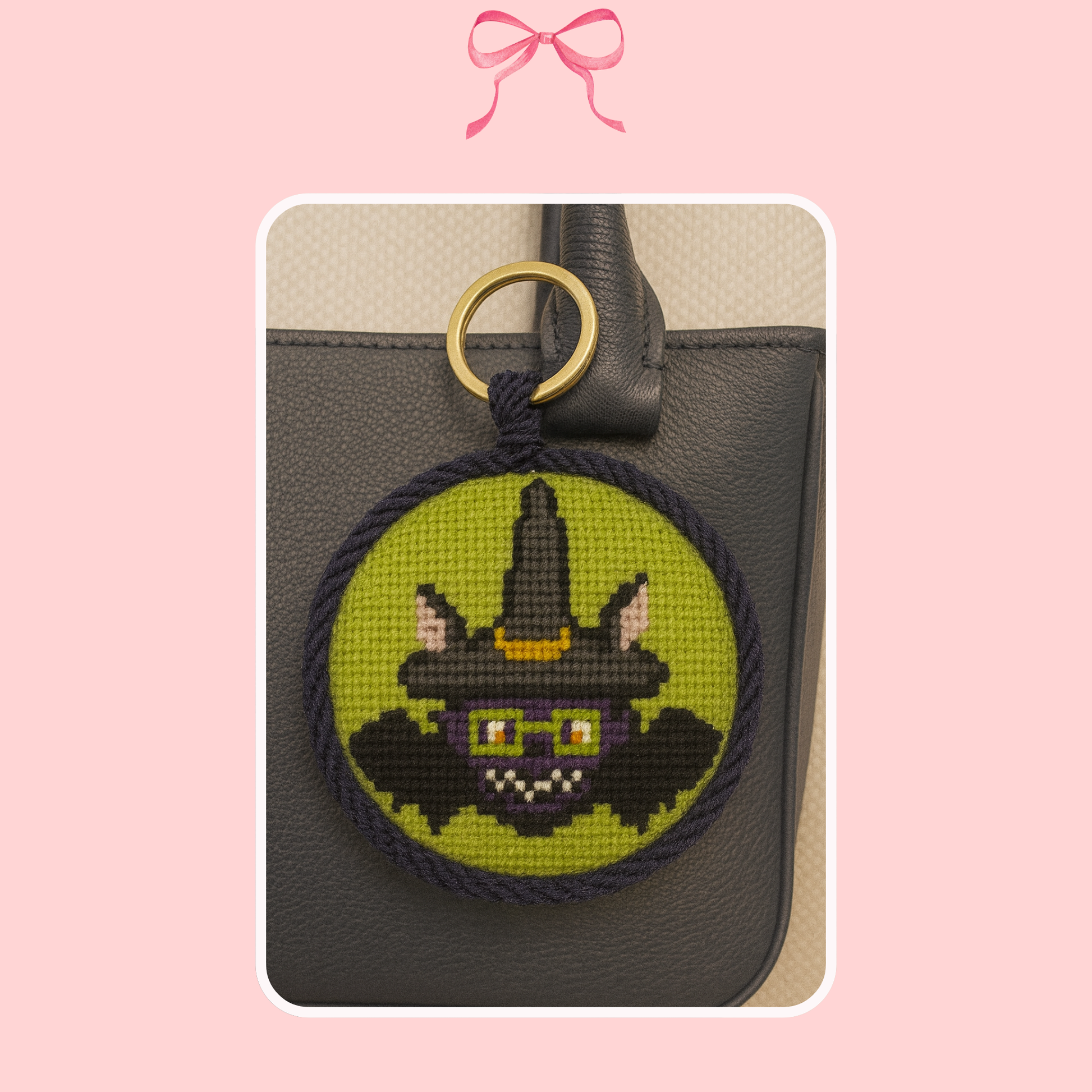Needlepoint Halloween Bat Bag Charm