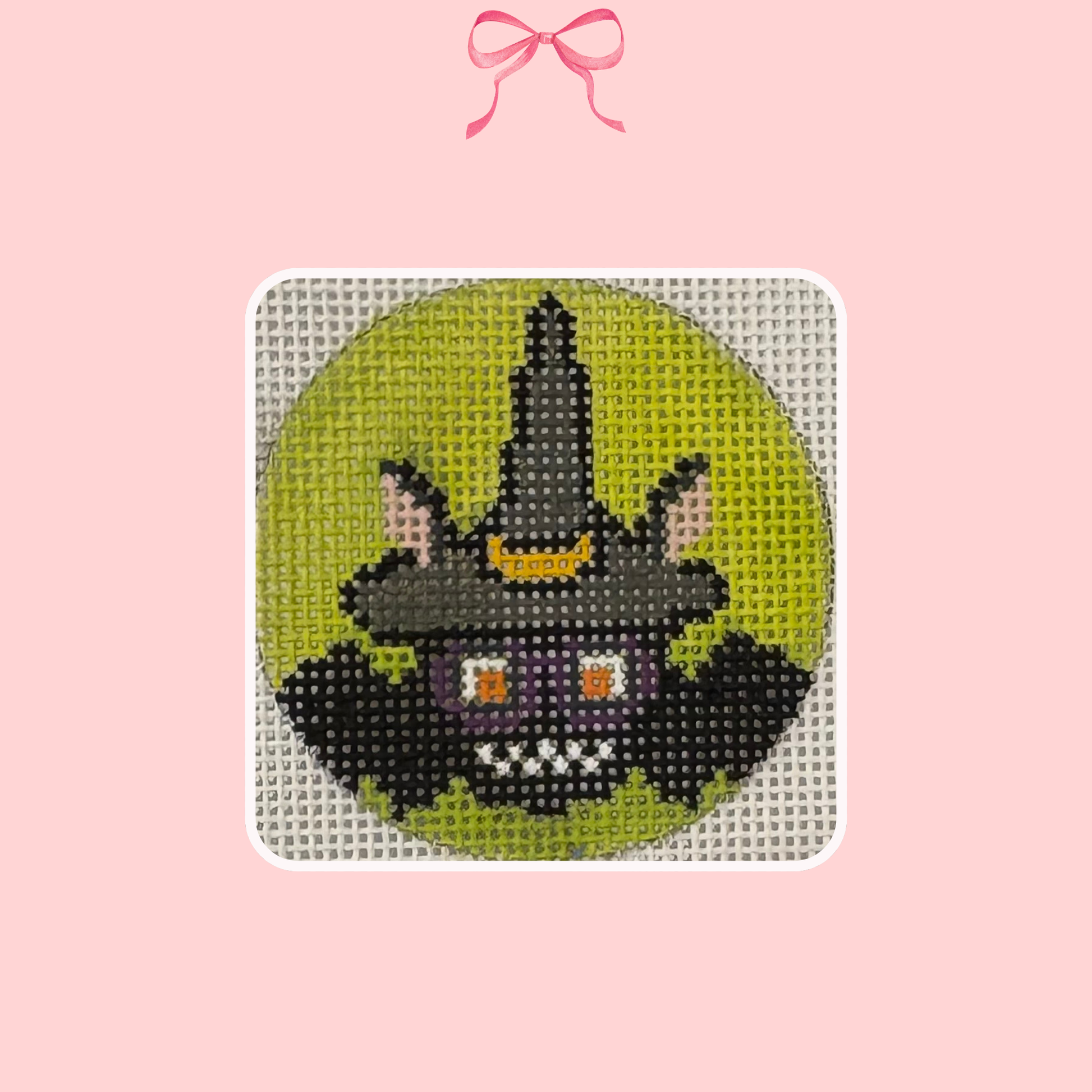 Hand painted needlepoint canvas with Halloween bat