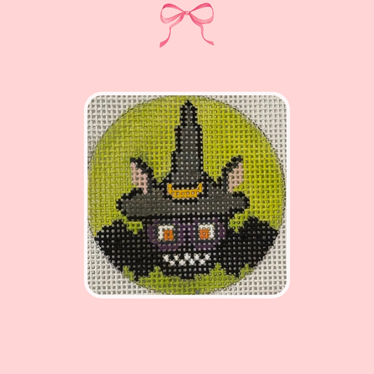 Hand painted needlepoint canvas with Halloween bat