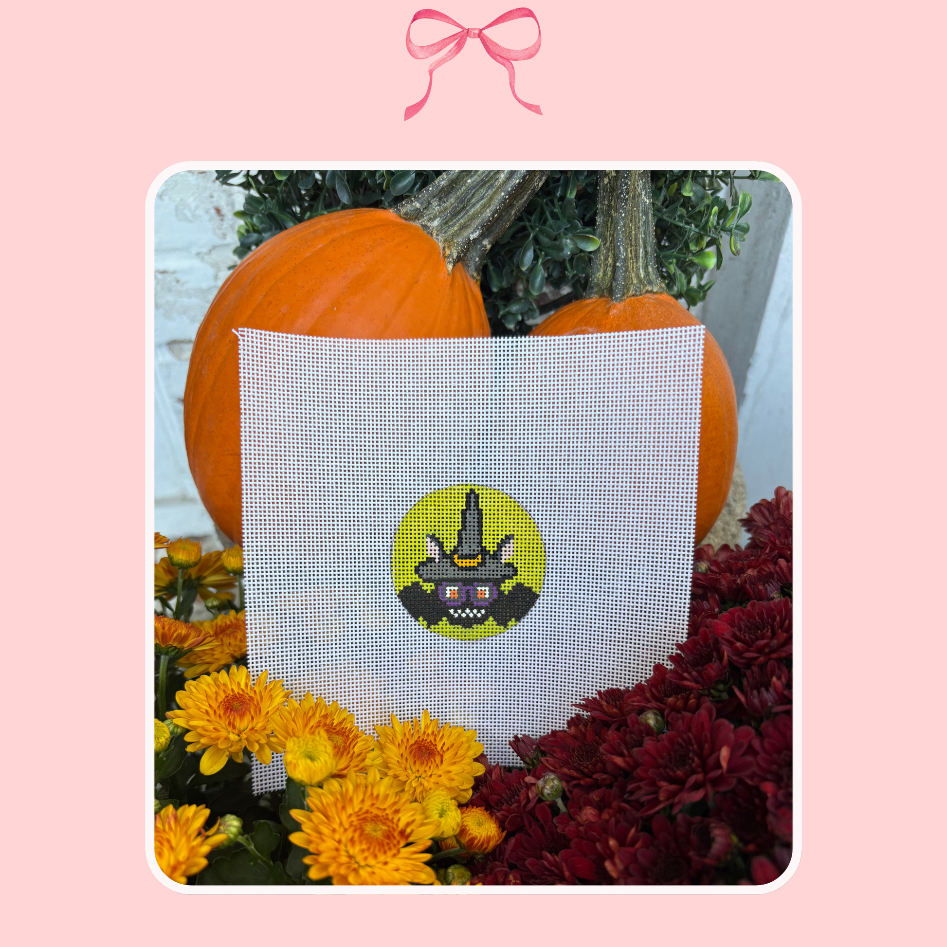 Hand painted needlepoint canvas with Halloween bat