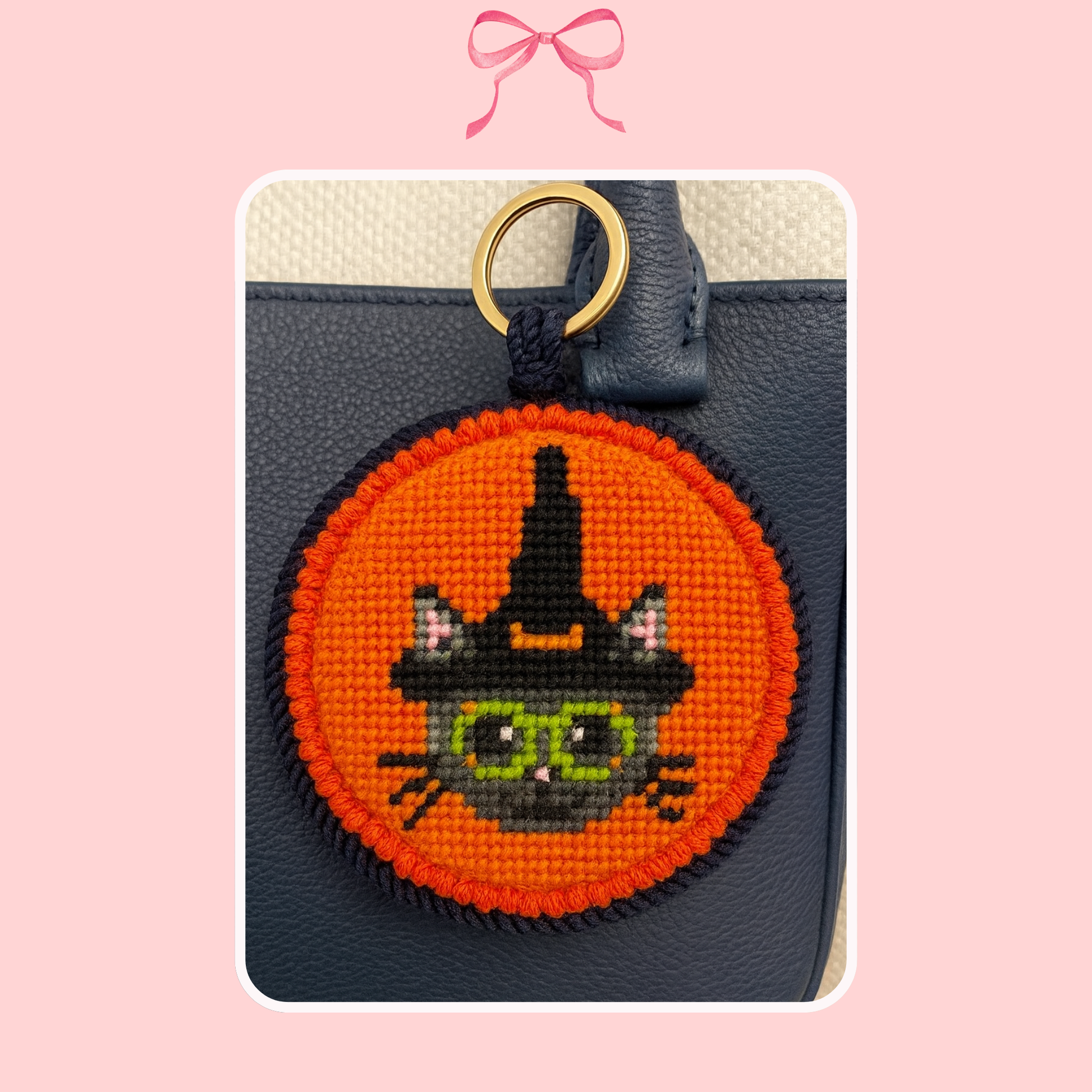 Needlepoint Halloween Cat Bag Charm