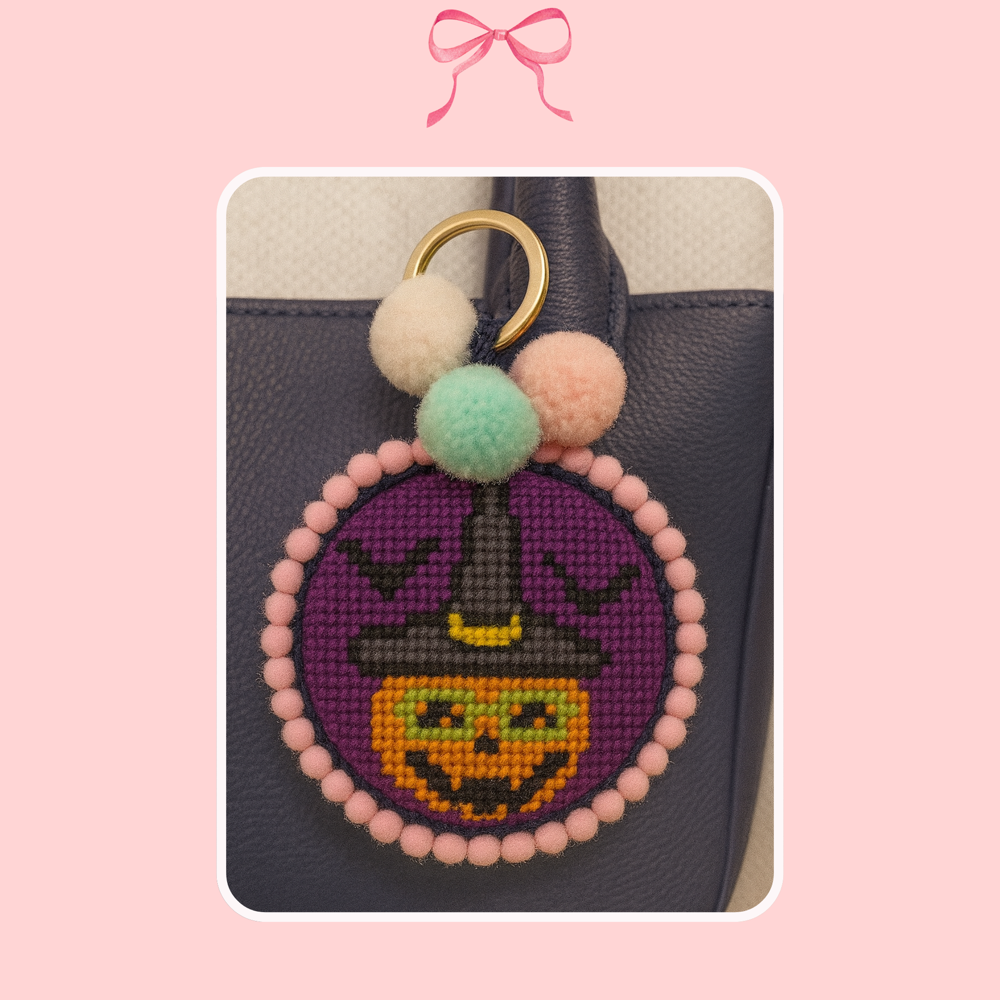 Needlepoint Halloween Jack-o-Lantern Bag Charm