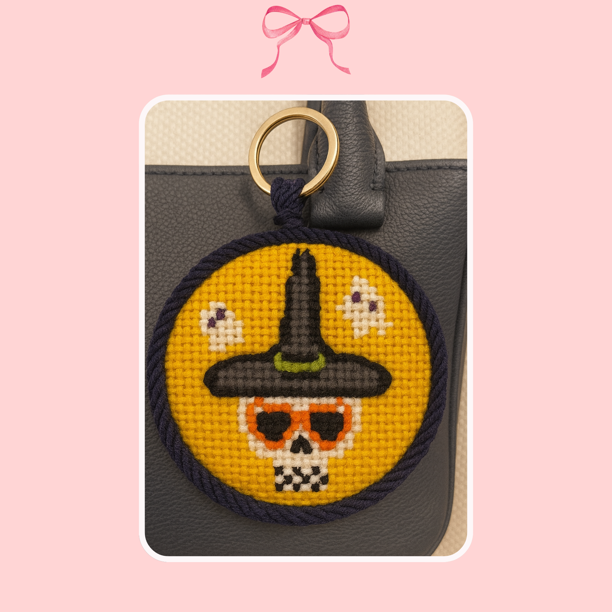 Needlepoint Halloween Skull Bag Charm