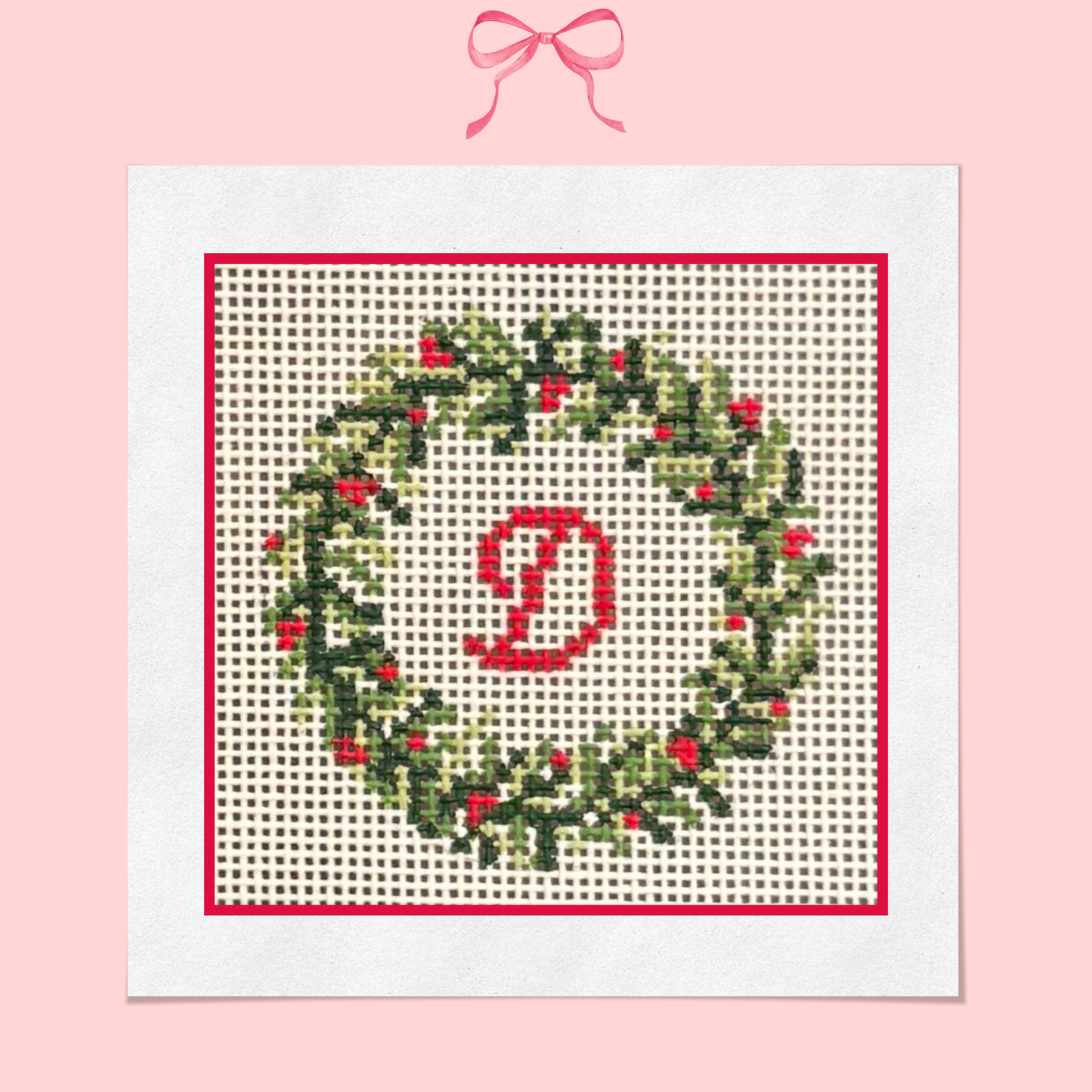 Needlepoint Point Holiday Wreath Ornament Monogrammed with "D"