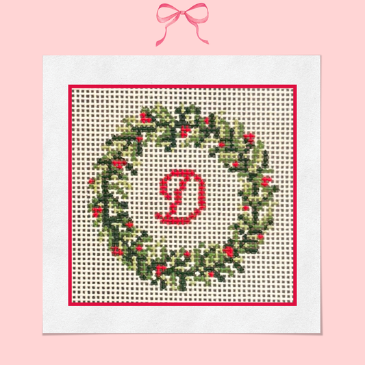 Needlepoint Point Holiday Wreath Ornament Monogrammed with "D"