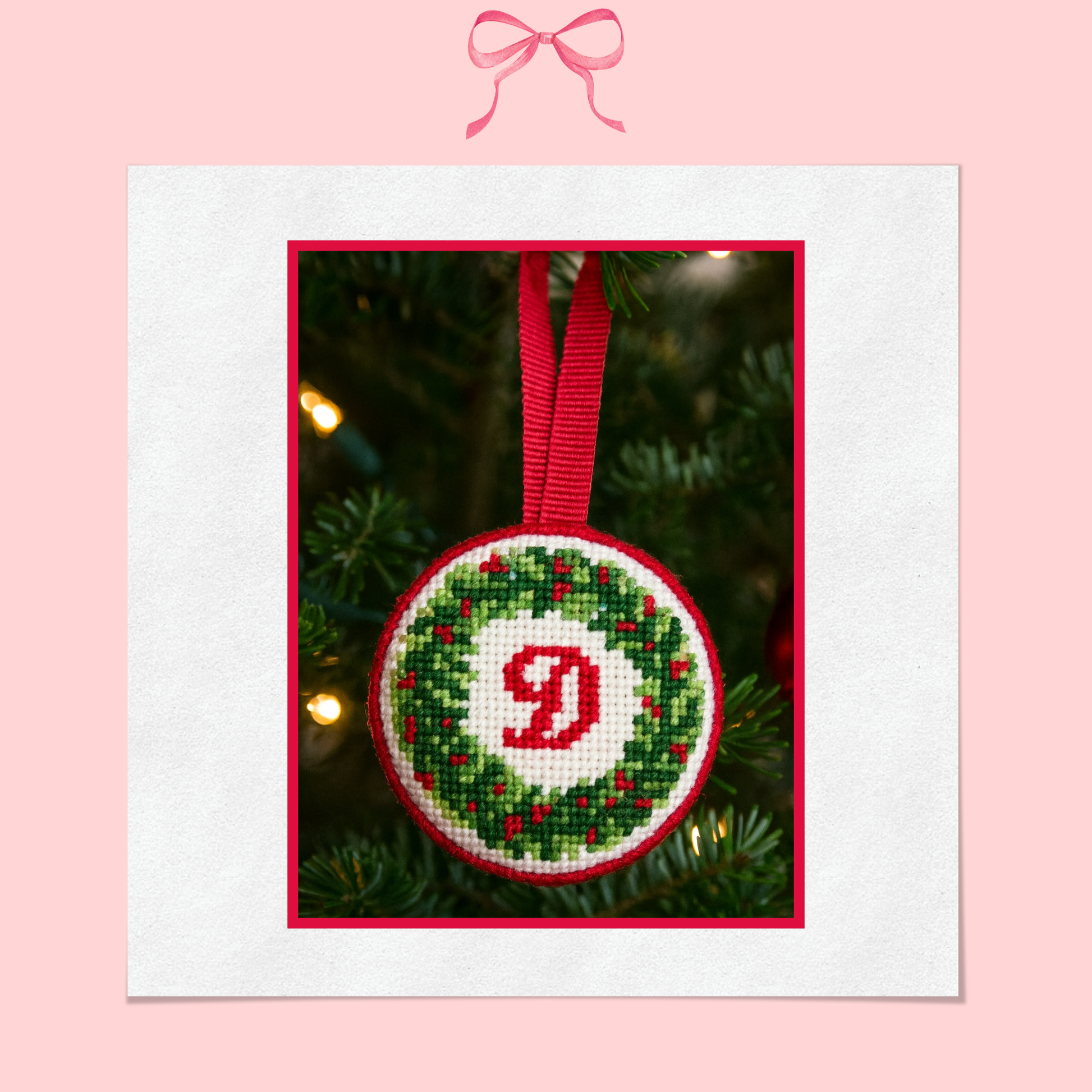 Needlepoint Holiday Wreath Monogrammed Ornament