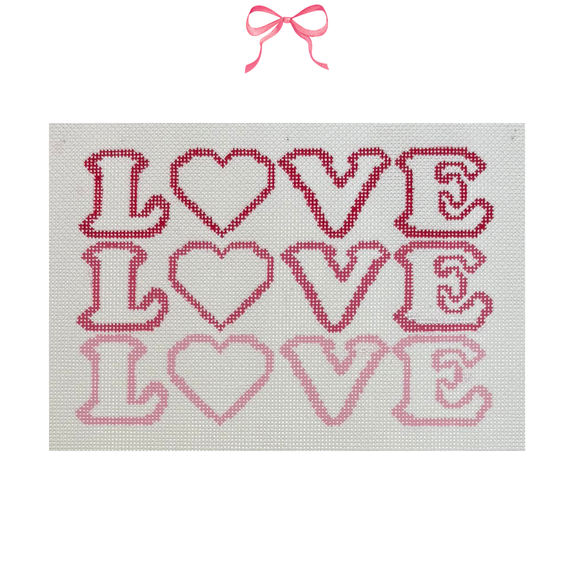 Hand painted Needlepoint Canvas with "Love, Love, Love" text