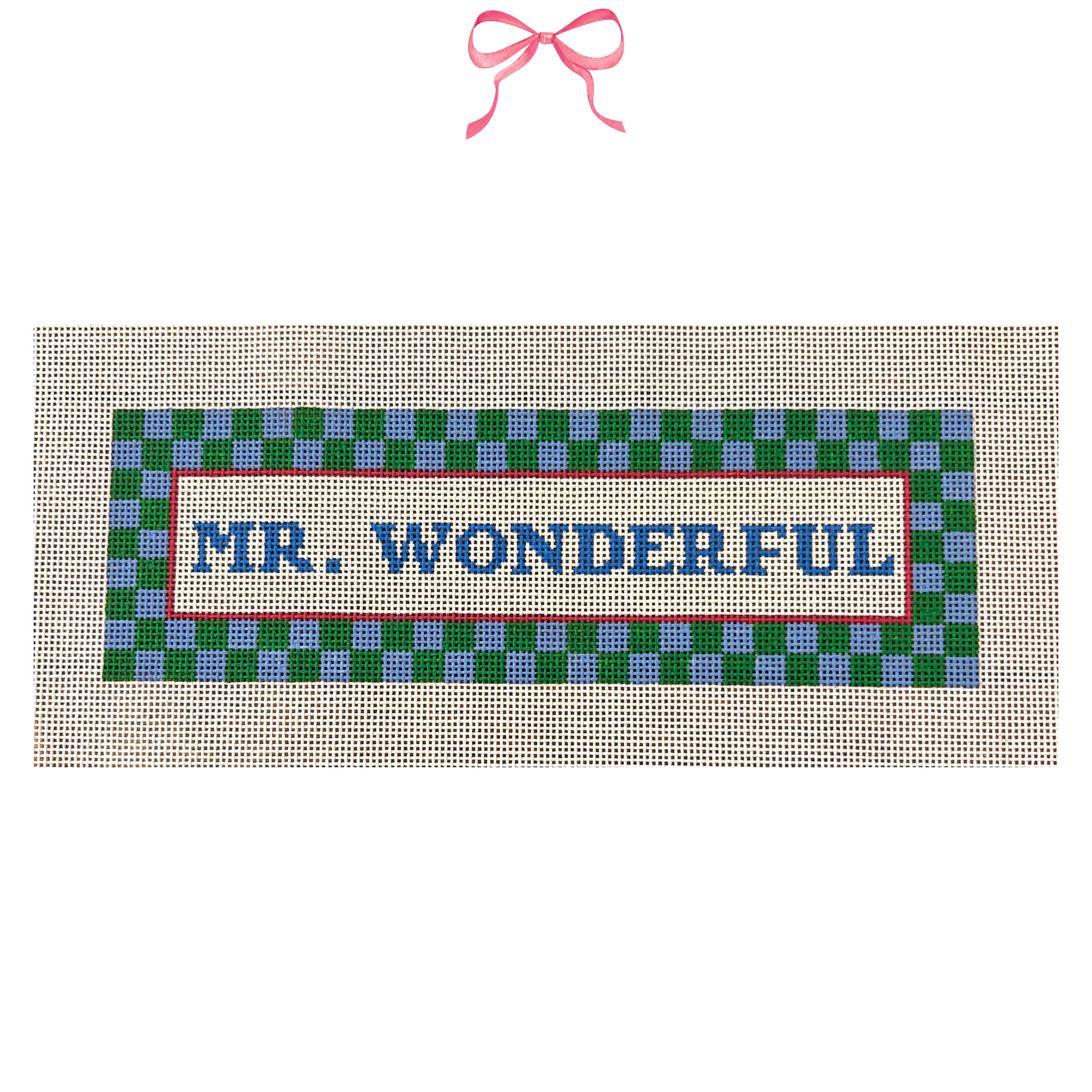 Hand painted needlepoint canvas with "Mr. Wonderful" Text