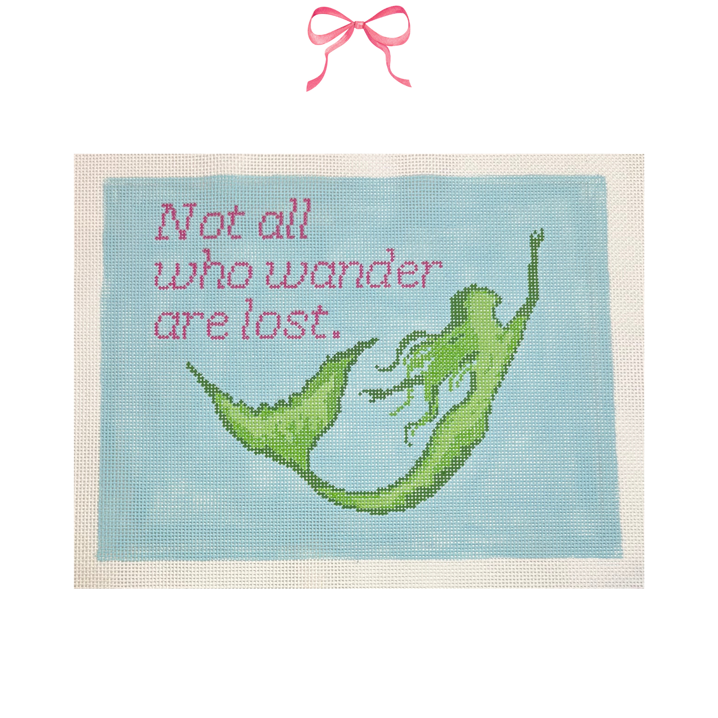 Hand Painted Needlepoint Canvas with "Not All Who Wander are Lost" text