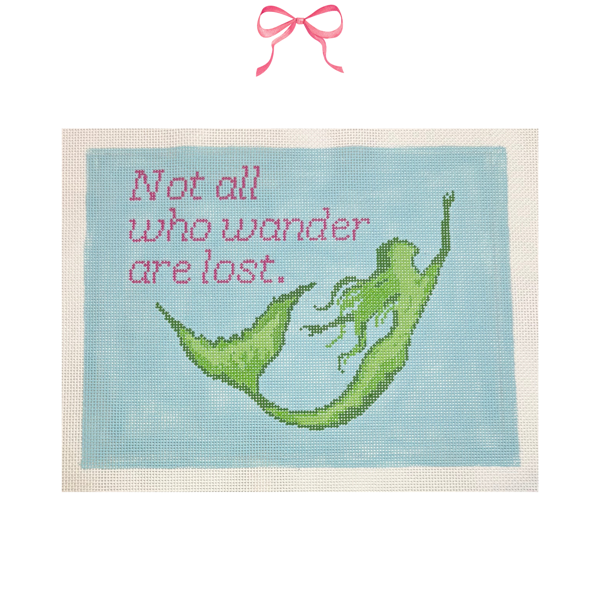 Hand Painted Needlepoint Canvas with "Not All Who Wander are Lost" text