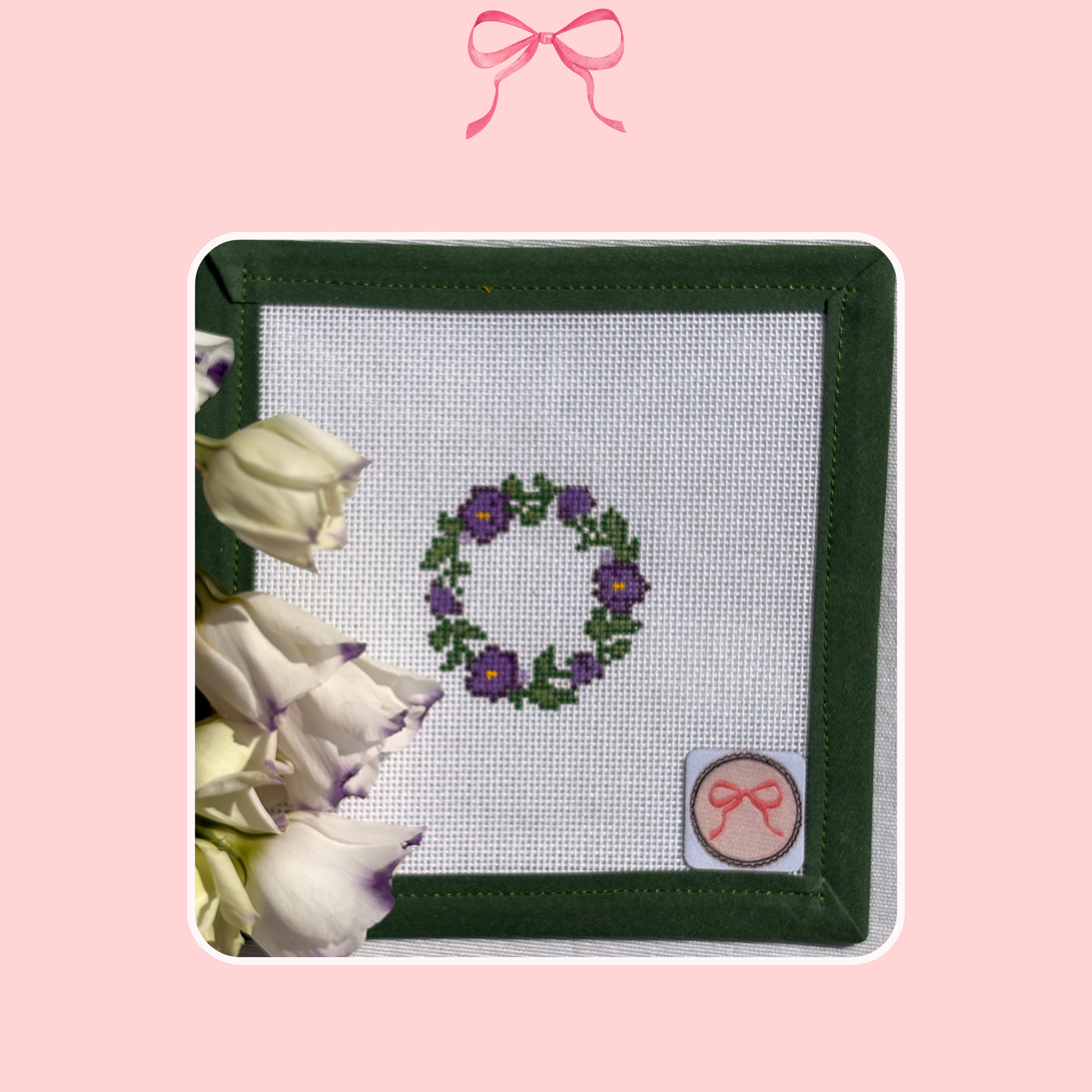 Needlepoint Canvas with Pansies Wreath
