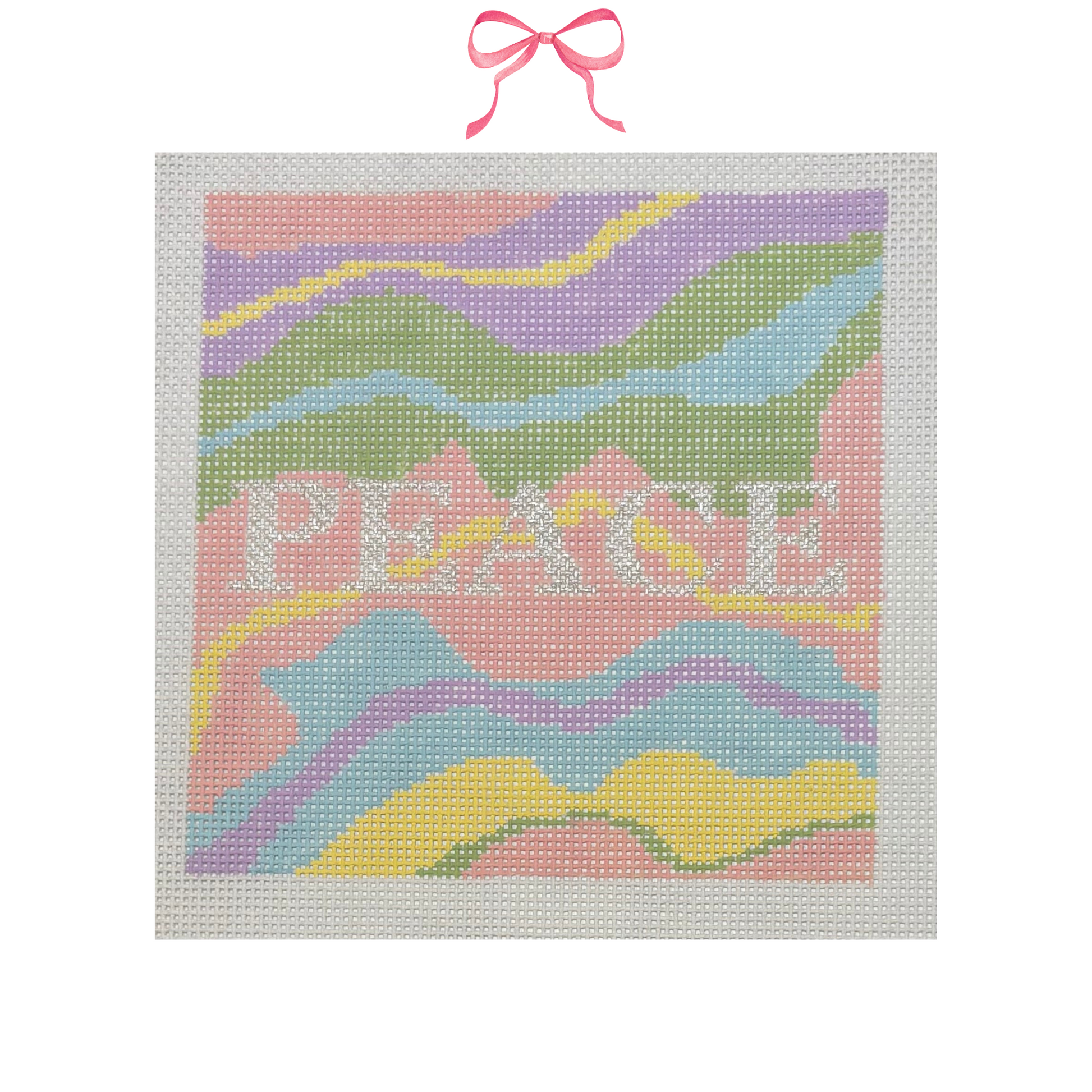 Hand painted Needlepoint Canvas with "Peace" text