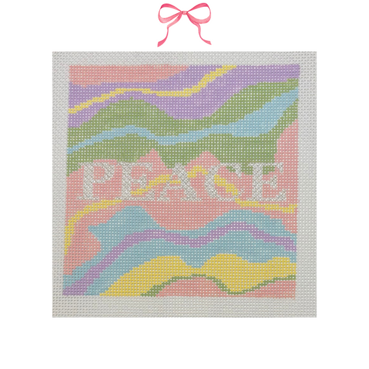 Hand painted Needlepoint Canvas with "Peace" text