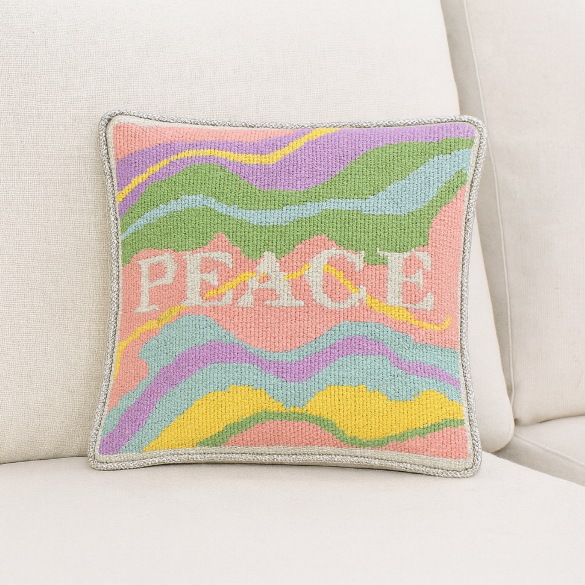 Hand painted Needlepoint Canvas with "Peace" text