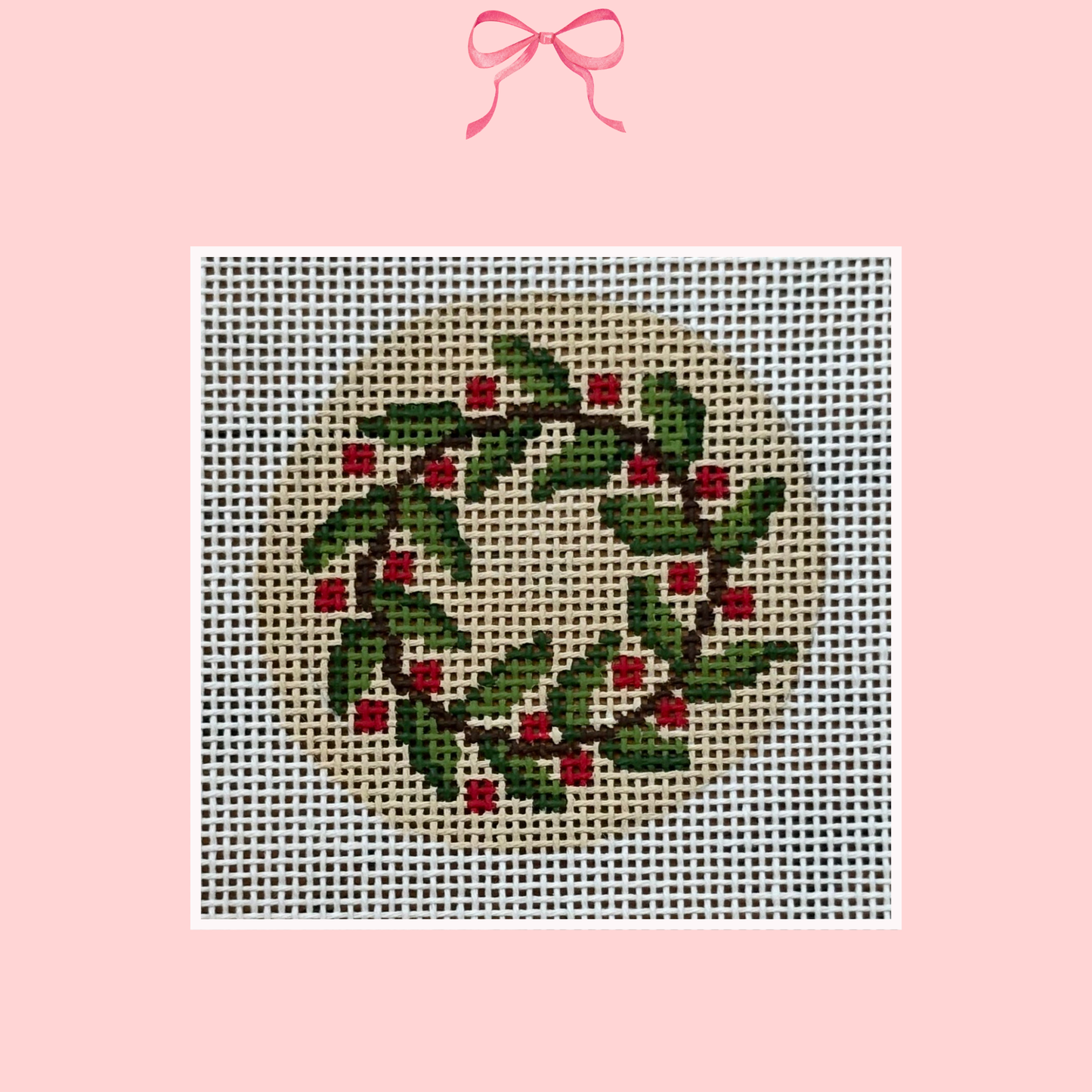Vintage Holly Wreath on 18 Mesh (Perfectly Imperfect)