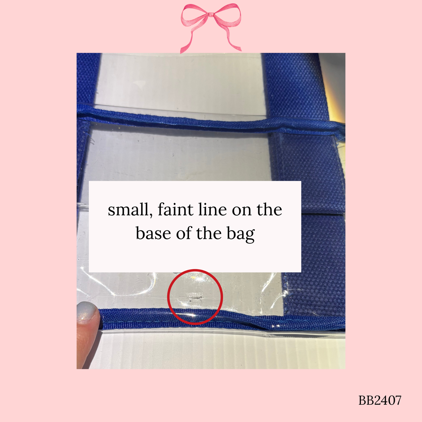 Bow Bag with Clear Pocket for Needlepoint Blue ~ (Perfectly Imperfect)