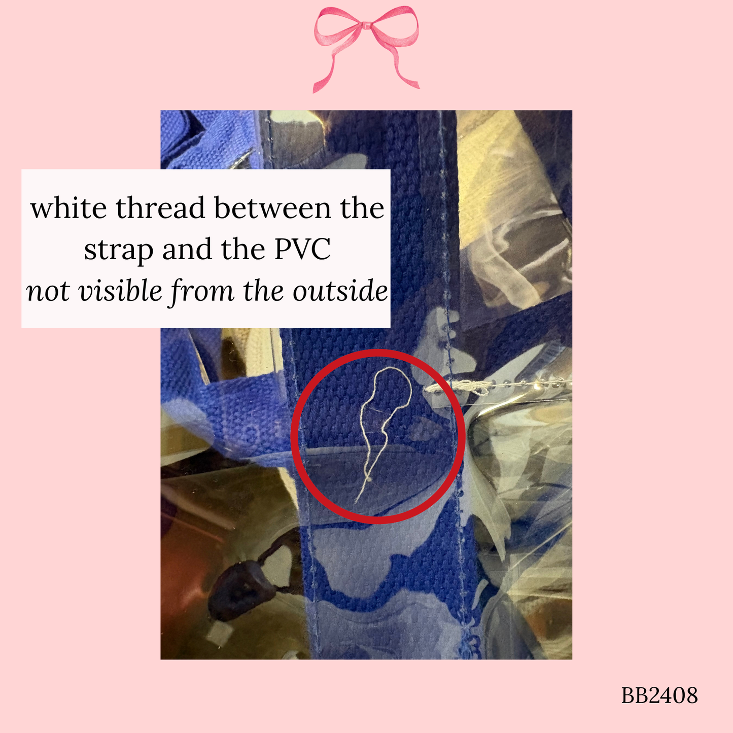 Bow Bag with Clear Pocket for Needlepoint Blue ~ (Perfectly Imperfect)