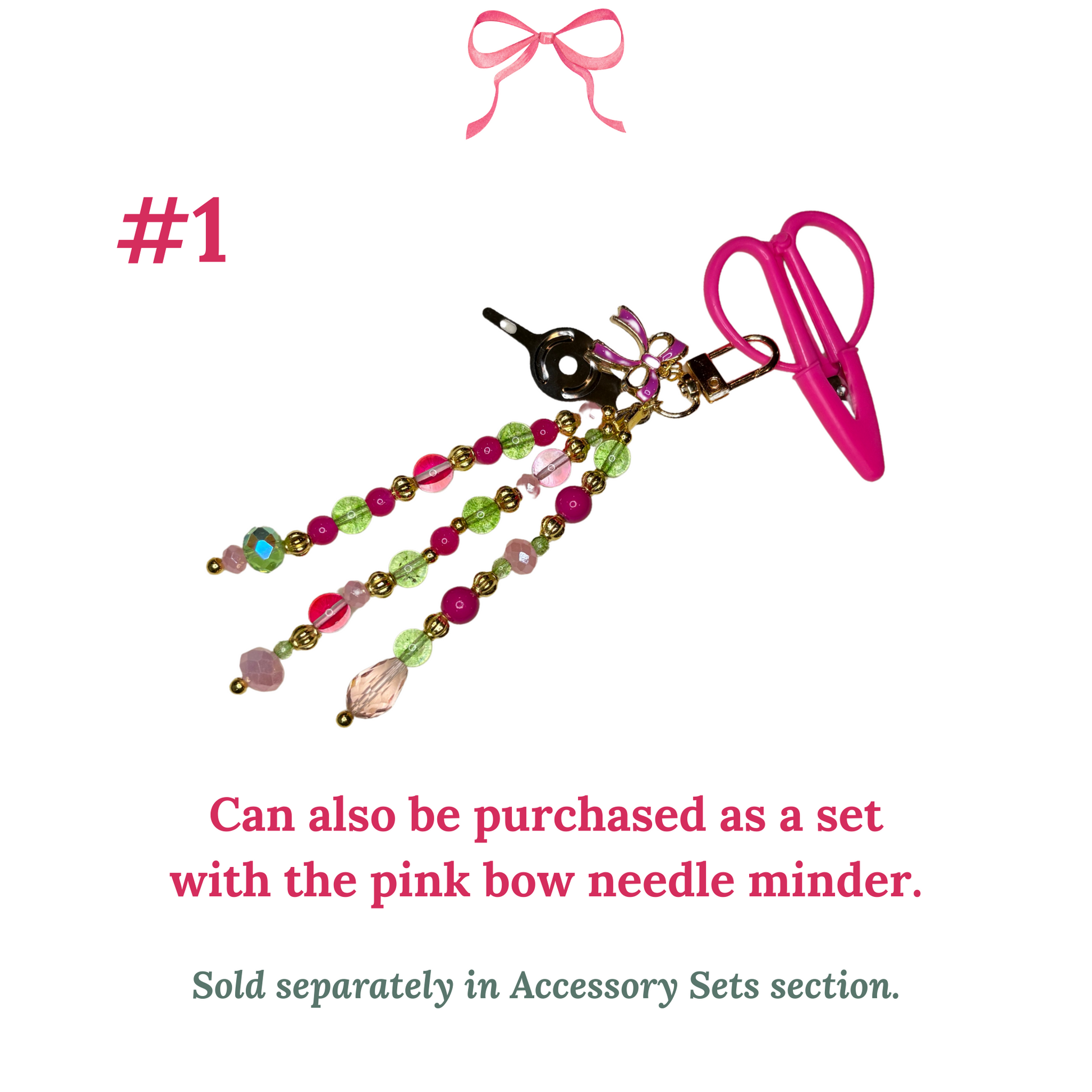 Hand-beaded Scissor Fob with Pink Bow Charm
