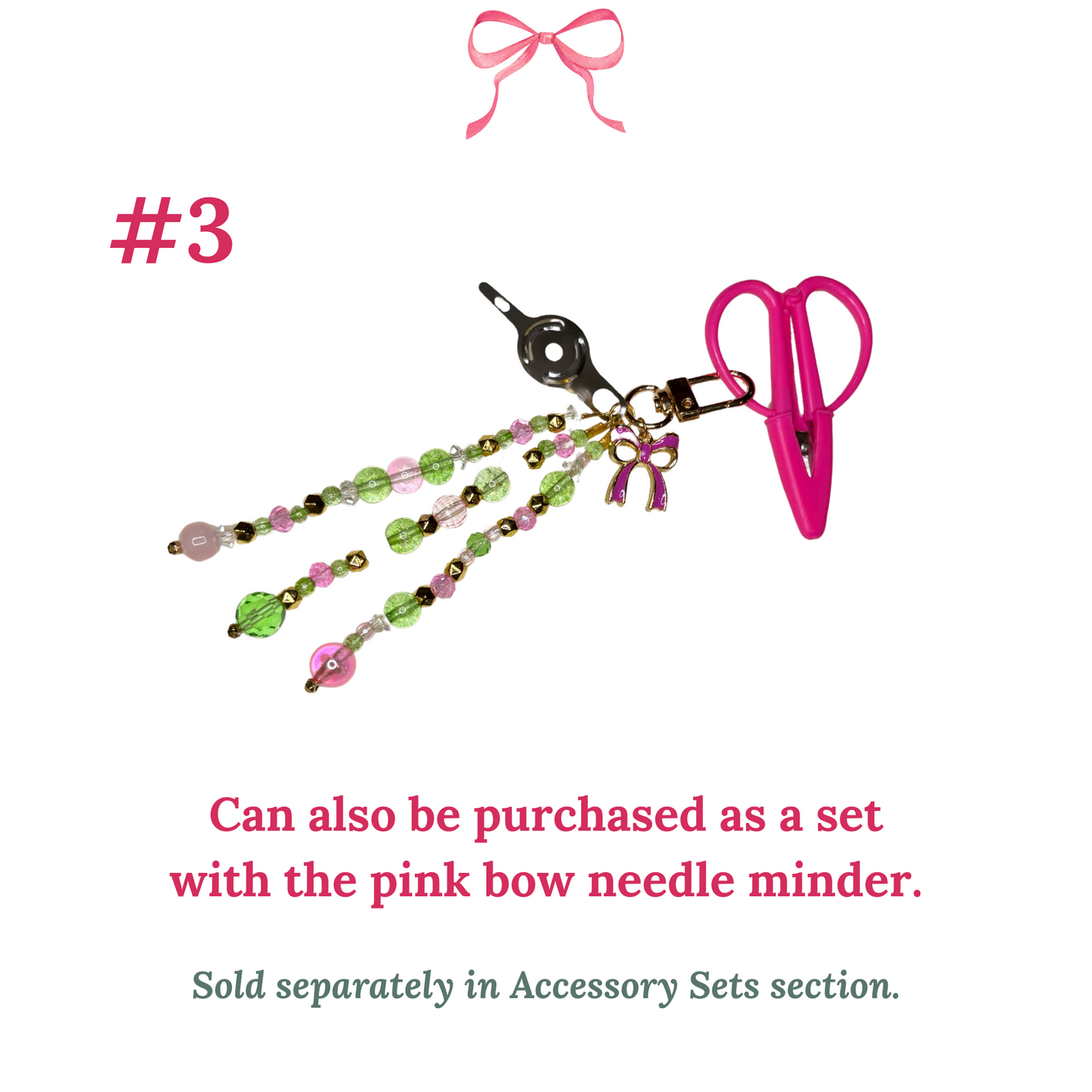 Hand-beaded Scissor Fob with Pink Bow Charm