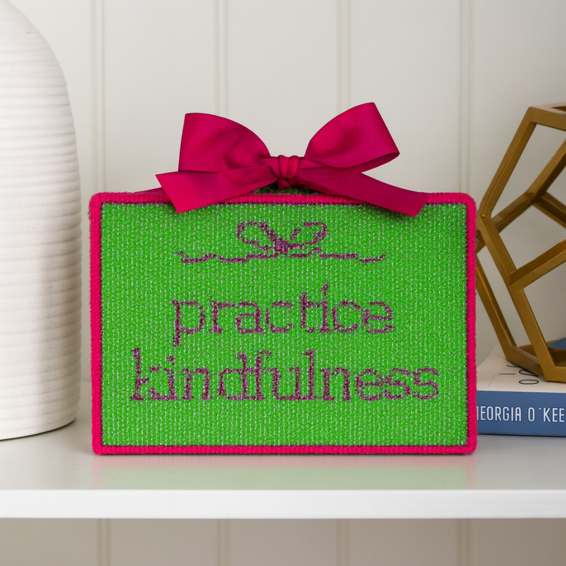 Hand painted Needlepoint Canvas with "Practice Kindfulness" text