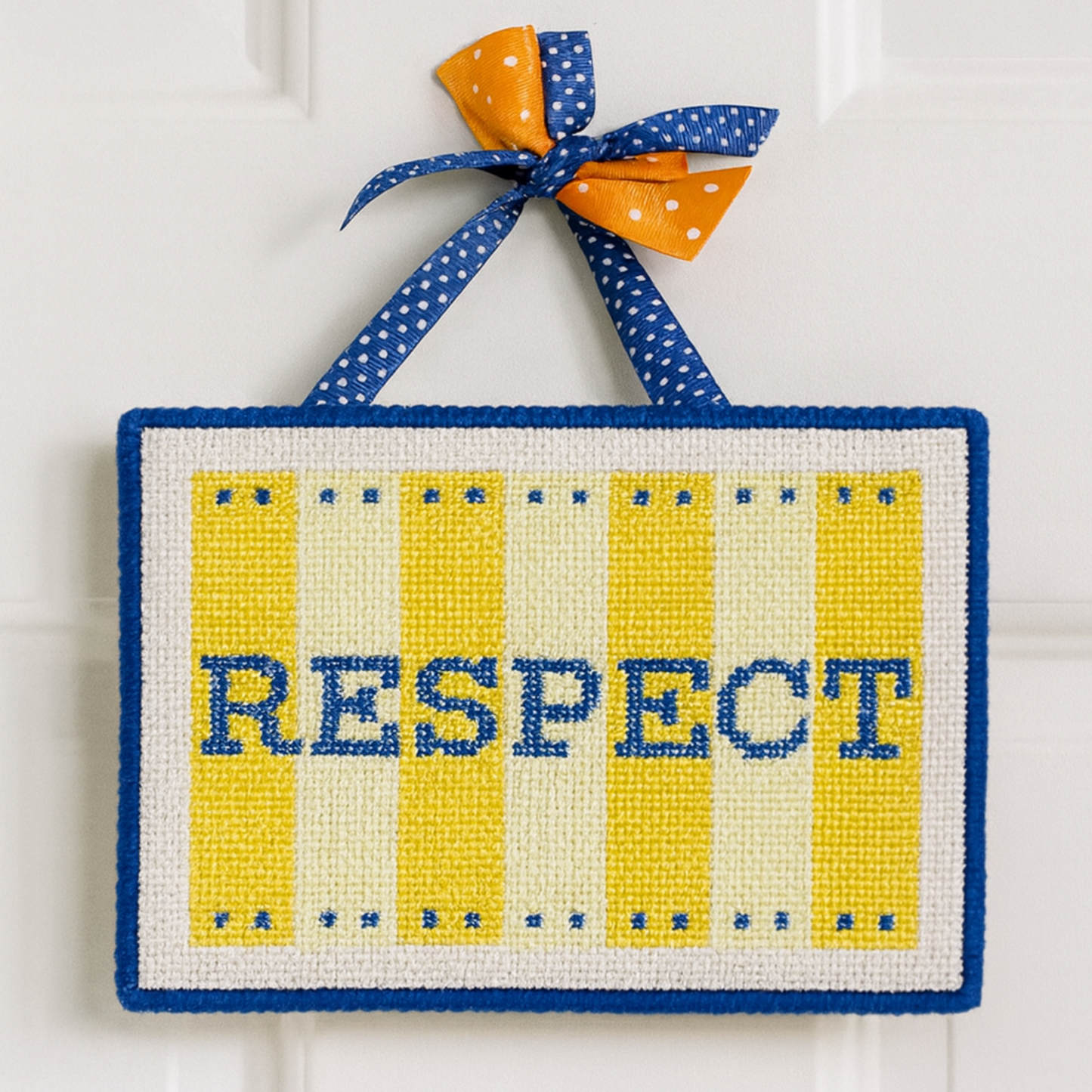 Hand painted Needlepoint Canvas with "Respect" text