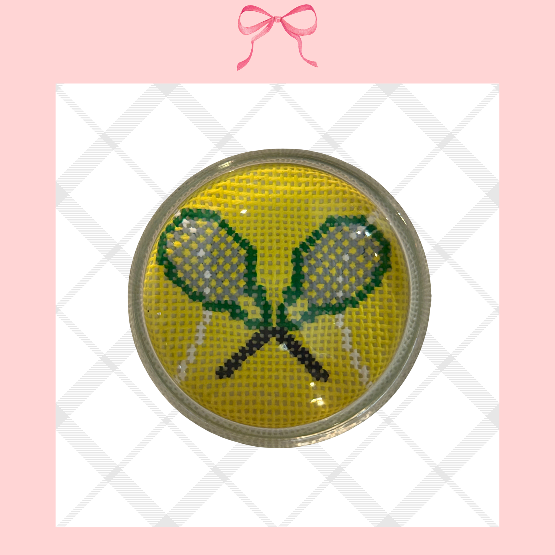 Needlepoint tennis ball paperweight