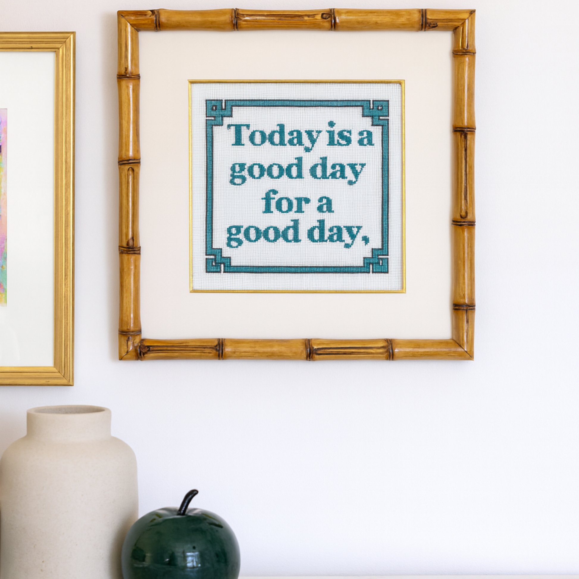Hand painted Needlepoint Canvas with "Today is A Good Day for A Good Day" text