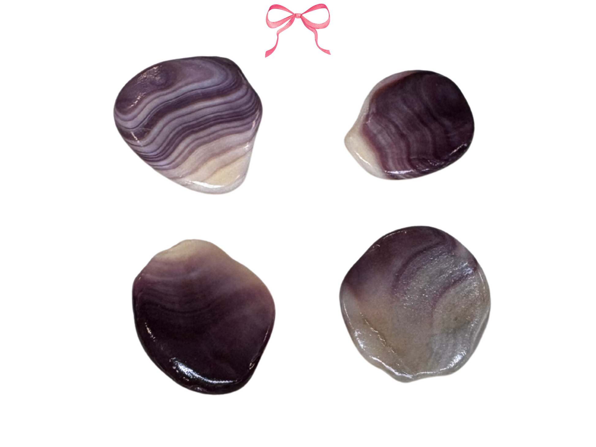Four purple wampum needle minders