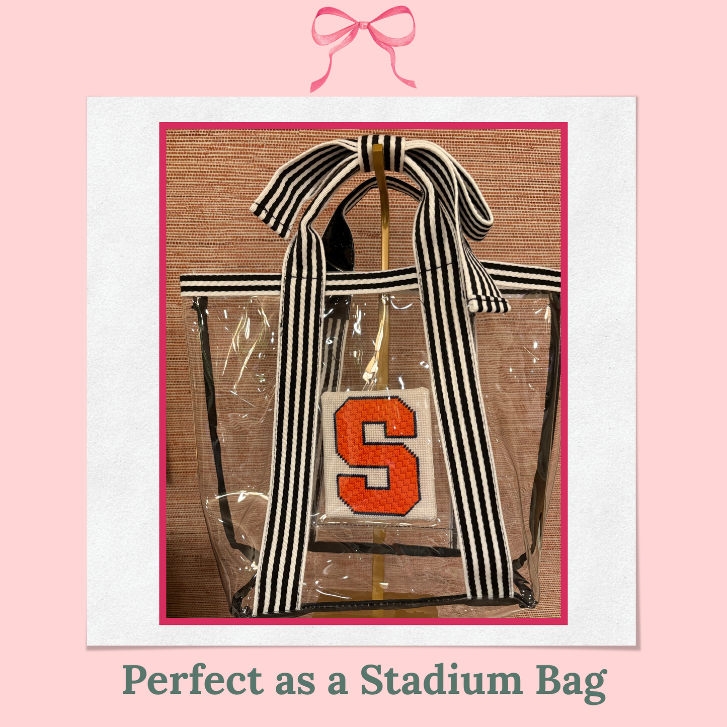 Bow Bag with Clear Pocket for Needlepoint