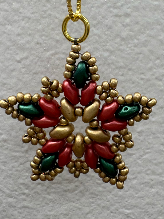 Handwoven Beaded Poinsettia Necklace