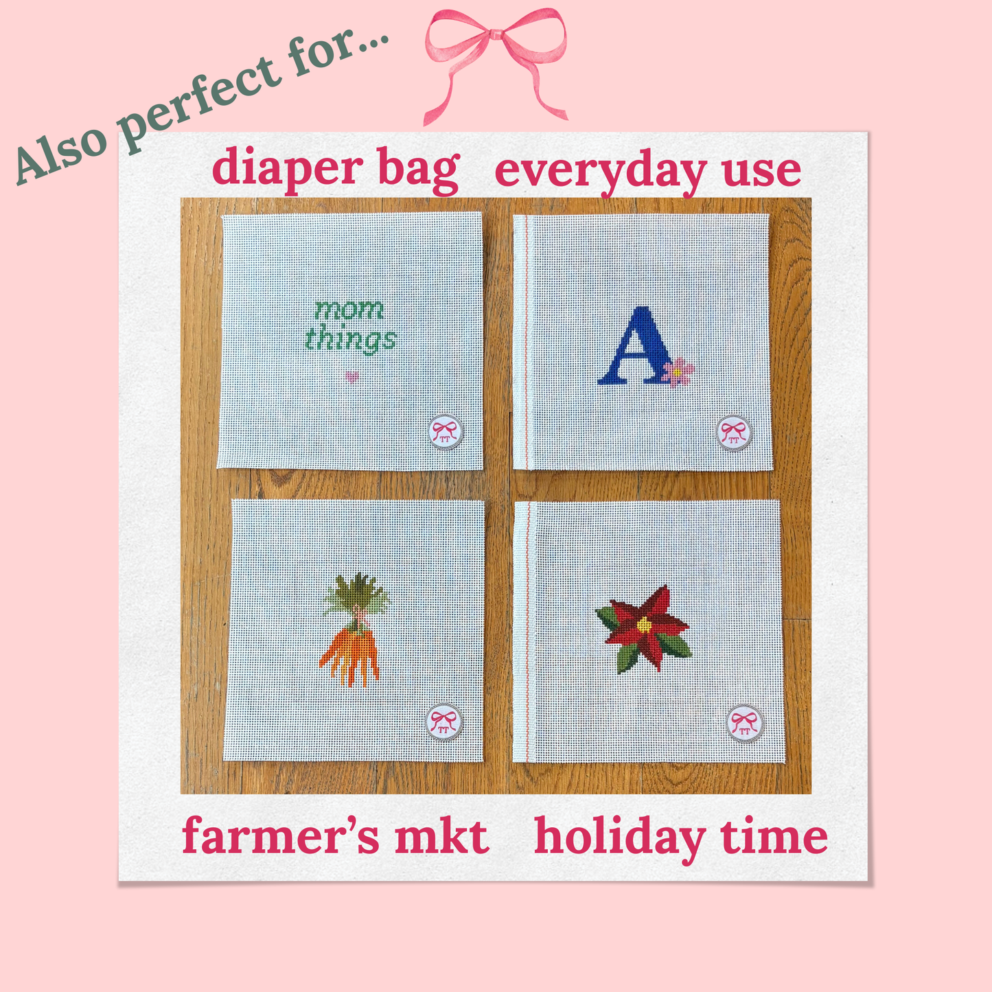 Bow Bag with Clear Pocket for Needlepoint