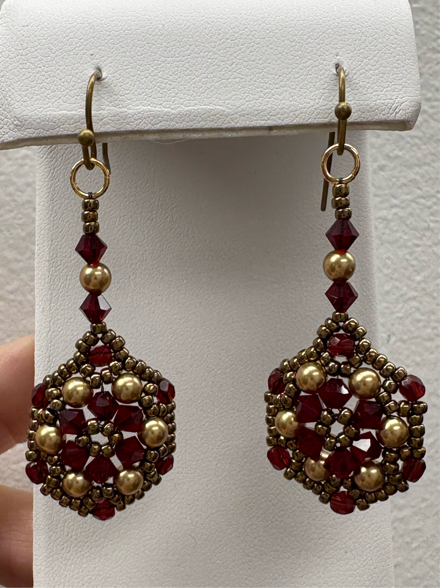 Holiday Earrings, handwoven glass beads