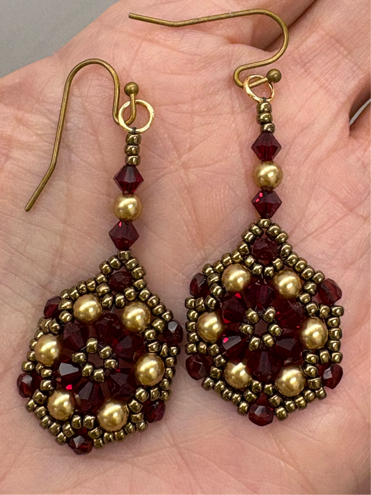 Holiday Earrings, handwoven glass beads