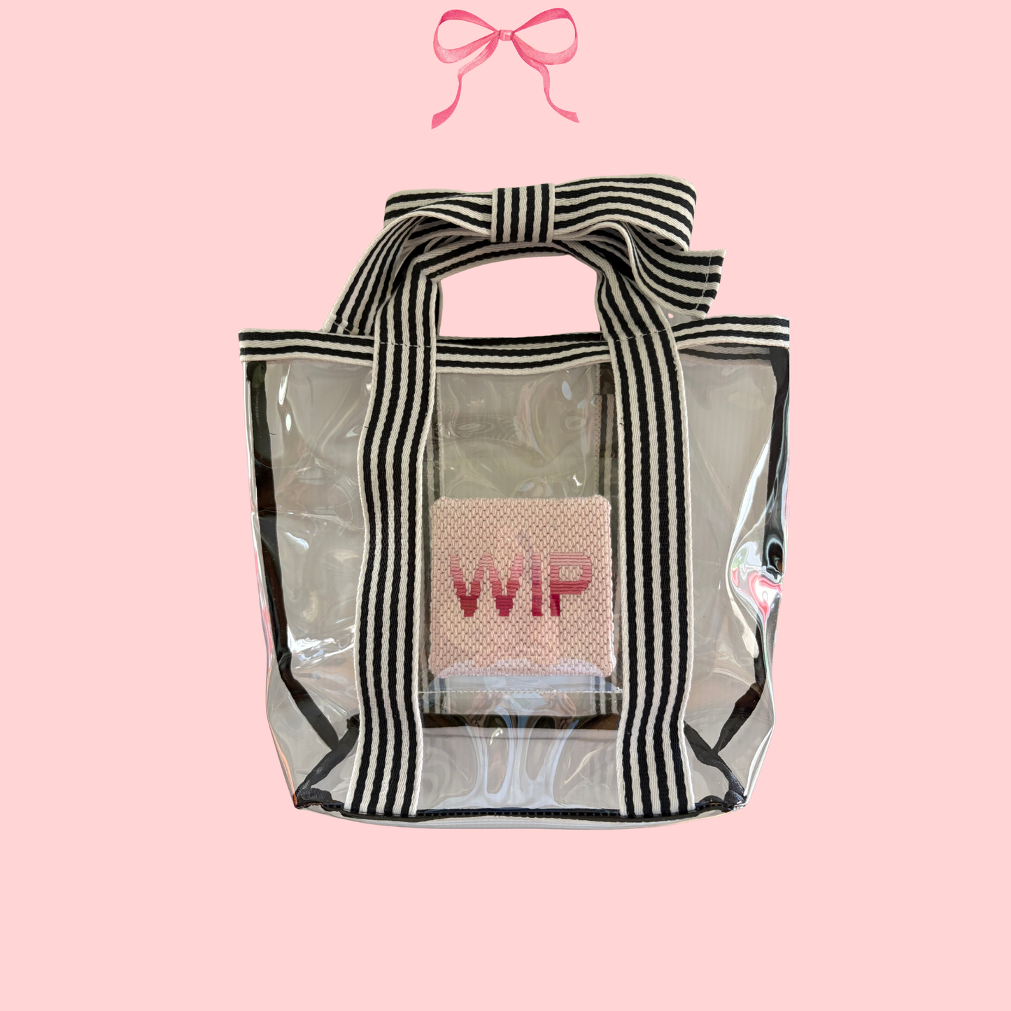 Bow Bag with Clear Pocket for Needlepoint