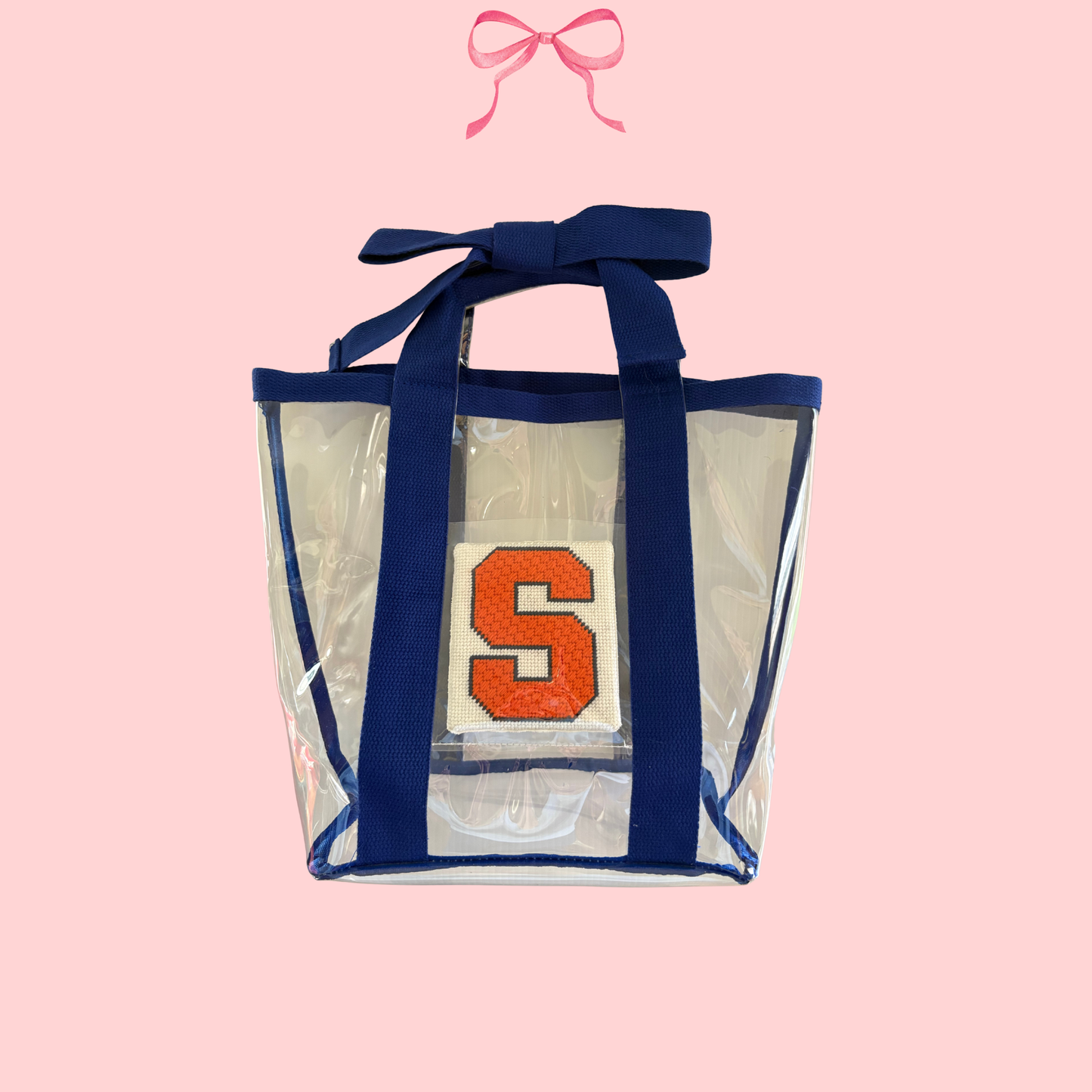 Bow Bag with Clear Pocket for Needlepoint