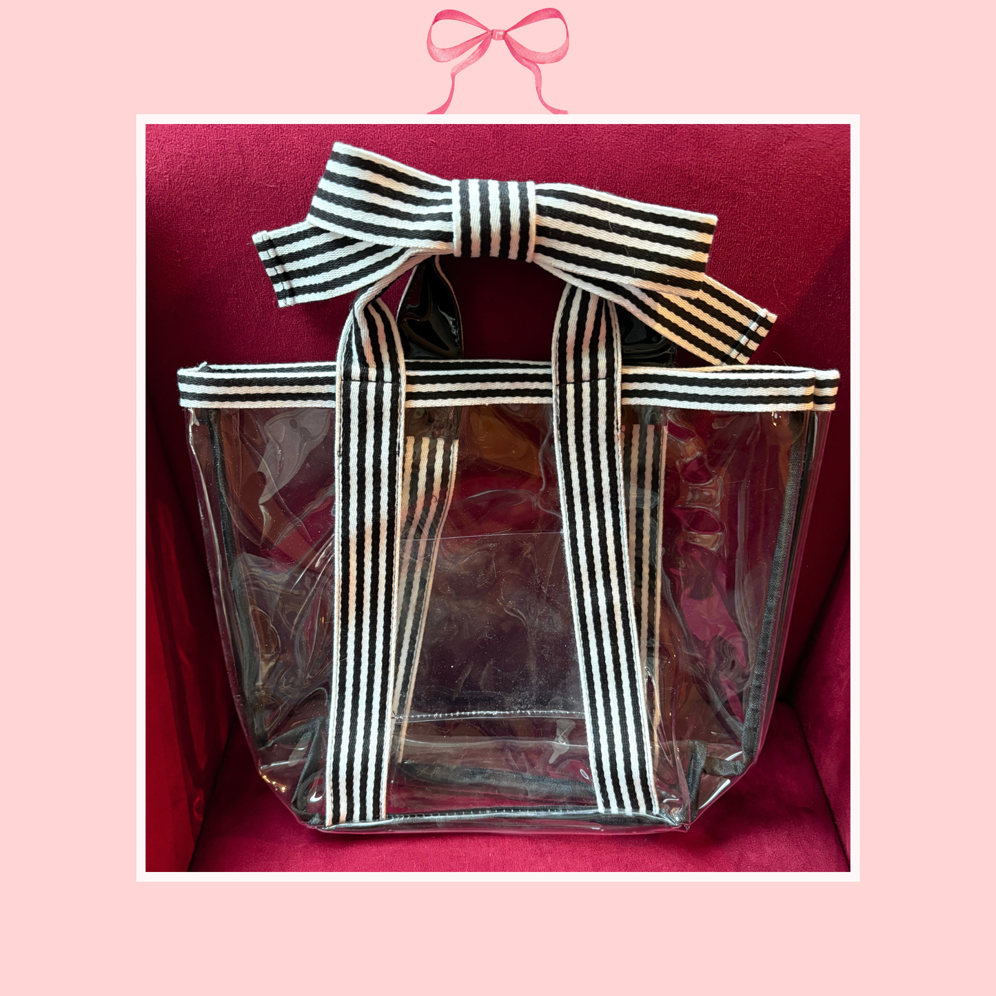 Bow Bag with Clear Pocket for Needlepoint