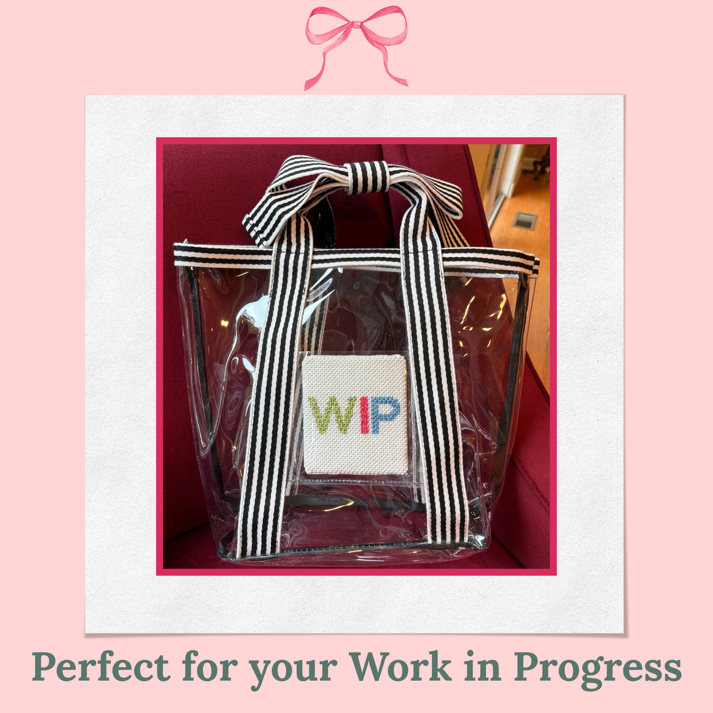 Bow Bag with Clear Pocket for Needlepoint
