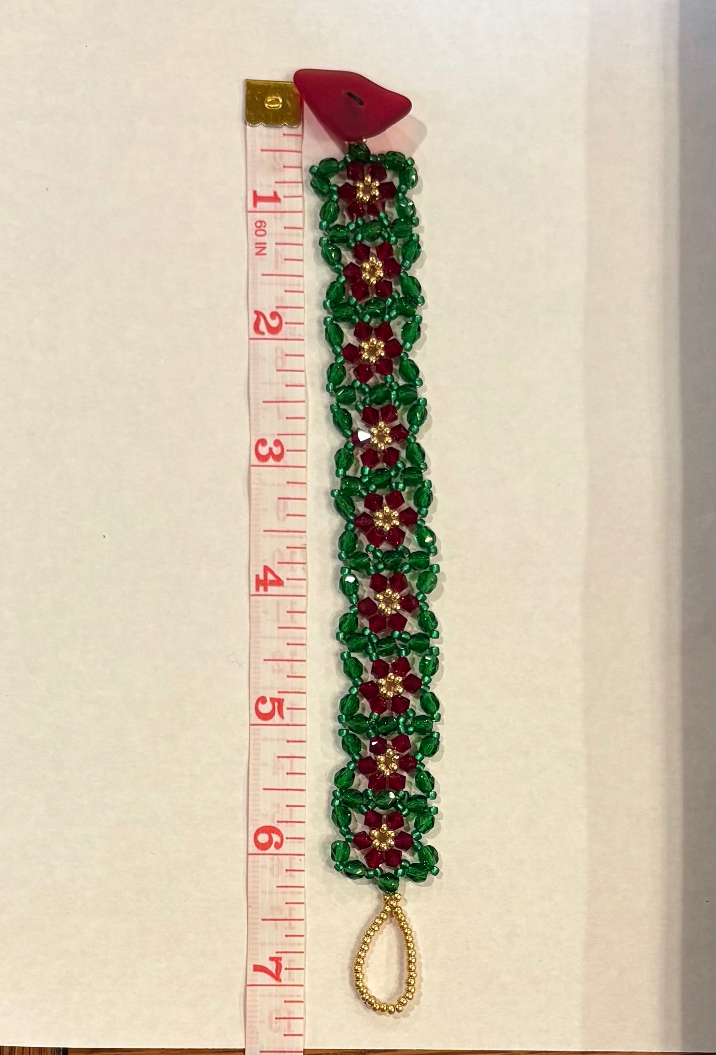 Christmas Bloom Bracelet, Handwoven with glass beads